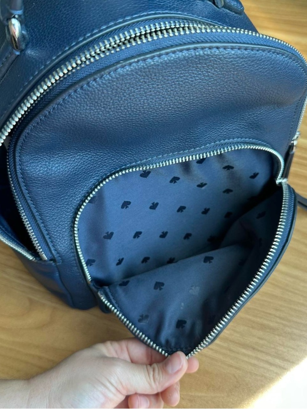 kate spade Navy Pebbled Leather Mini Backpack with Front Zip Pocket - Picture 6 of 6